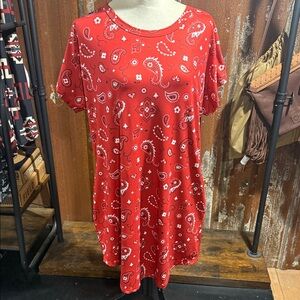 Red Bandana Babe Print T-Shirt Dress